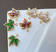 Load image into Gallery viewer, CZ Pave Maple Leaf Charm, Cubic Zircon Crystal Maple Leaf Pendant, CZ Earring Charms, Gold Plated Earring Charms, Jewelry Finding HL114-F188
