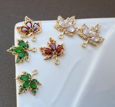 CZ Pave Maple Leaf Charm, Cubic Zircon Crystal Maple Leaf Pendant, CZ Earring Charms, Gold Plated Earring Charms, Jewelry Finding HL114-F188