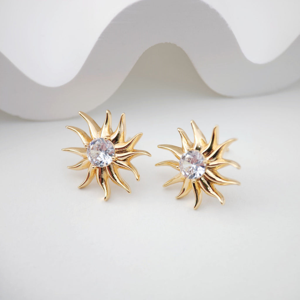 2PCS Cubic Zircnia Earring Post, Real Gold Plated Brass Stud Earring With Loop,S925 Silver Ear Pin,Flower Ear Post,Earring Finding Z101