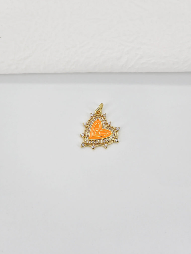 Enamel Heart Charm, 18K Gold Plated Heart Pendant, CZ Pave, Necklace Bracelet Making Pendant S20779