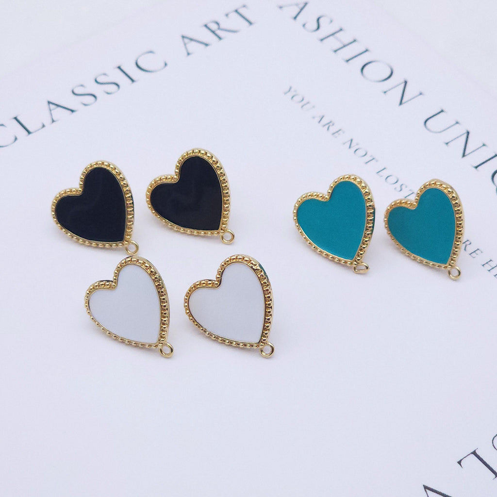 قرط على شكل قلب مطلي بالمينا، دبوس من الفضة الاسترلينية عيار 925، أقراط من الذهب عيار 14 قيراطًا خالية من النيكل، 17.5 × 16 مم، قرط على شكل قلب مع حلقة S20594