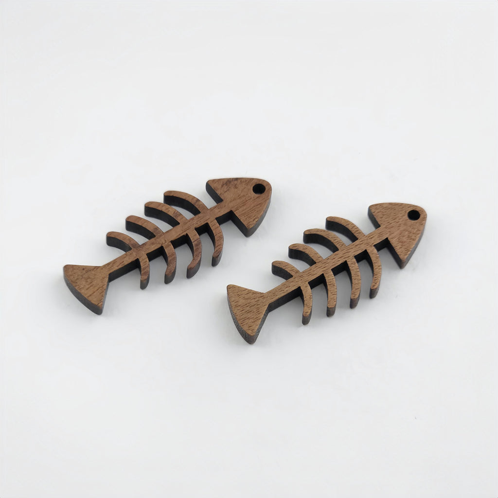Fish Bone Geometric Shape Wood Charms, Wooden Pendant, Reclaimed Walnut Wood, Geometric Statement Wood Earrings Diy Ideas JT1016