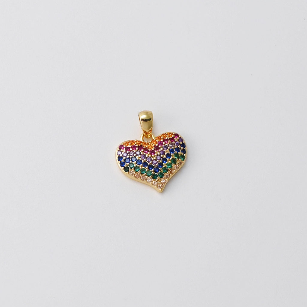 Heart Charms, Multicolor Cubic Pave , 18K Gold Plated CZ Pave, Love Charms, Bracelet Necklace Making Pendants, Jewelry Findings S20305