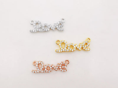 Cubic LOVE Connector, 18K Gold Plated Micro CZ Pave Connector Charm, Necklace Making Findings, 18x6mm, Jewelry Finding Gift for Her S908