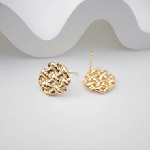 Load image into Gallery viewer, Woven Round Earring Post, 14K Gold Plated, S925 Silver Pin, Nickel Free Earrings, Irregular Shape Ear Stud with Loop ZX180