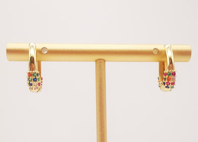 Cubic Ear Oval Hoops Pave Crystal with Loop , 16mm, 18K Gold Plated Leverback Earrings, Huggie Hoops Earring S1063