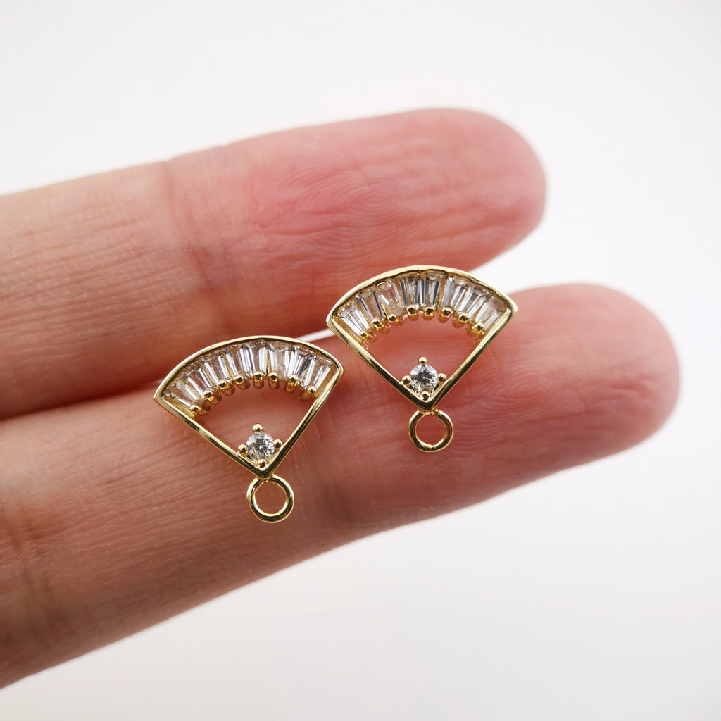 أقراط على شكل مروحة من الزركونيا المكعبة، عمود قرط ذهبي مع حلقة، مضاد للحساسية، نتائج الأقراط، لوازم الأقراط المصنوعة يدويًا D0027