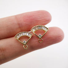 تحميل الصورة إلى عارض المعرض، أقراط على شكل مروحة من الزركونيا المكعبة، عمود قرط ذهبي مع حلقة، مضاد للحساسية، نتائج الأقراط، لوازم الأقراط المصنوعة يدويًا D0027