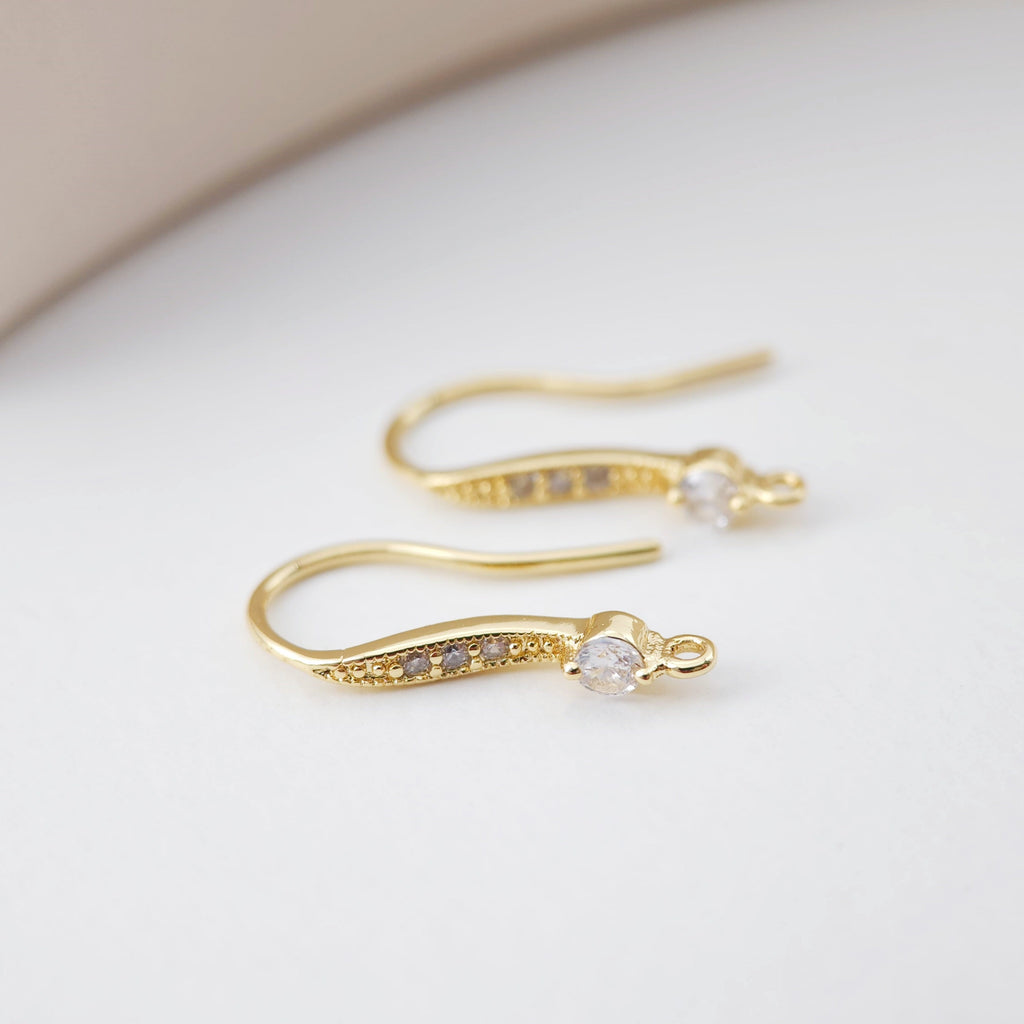 18K Gold Plated Ear Wires, Cubic Pave Earring Hooks, Nickel Free, Fish Hooks, Ear Wires for Jewelry Making D0175