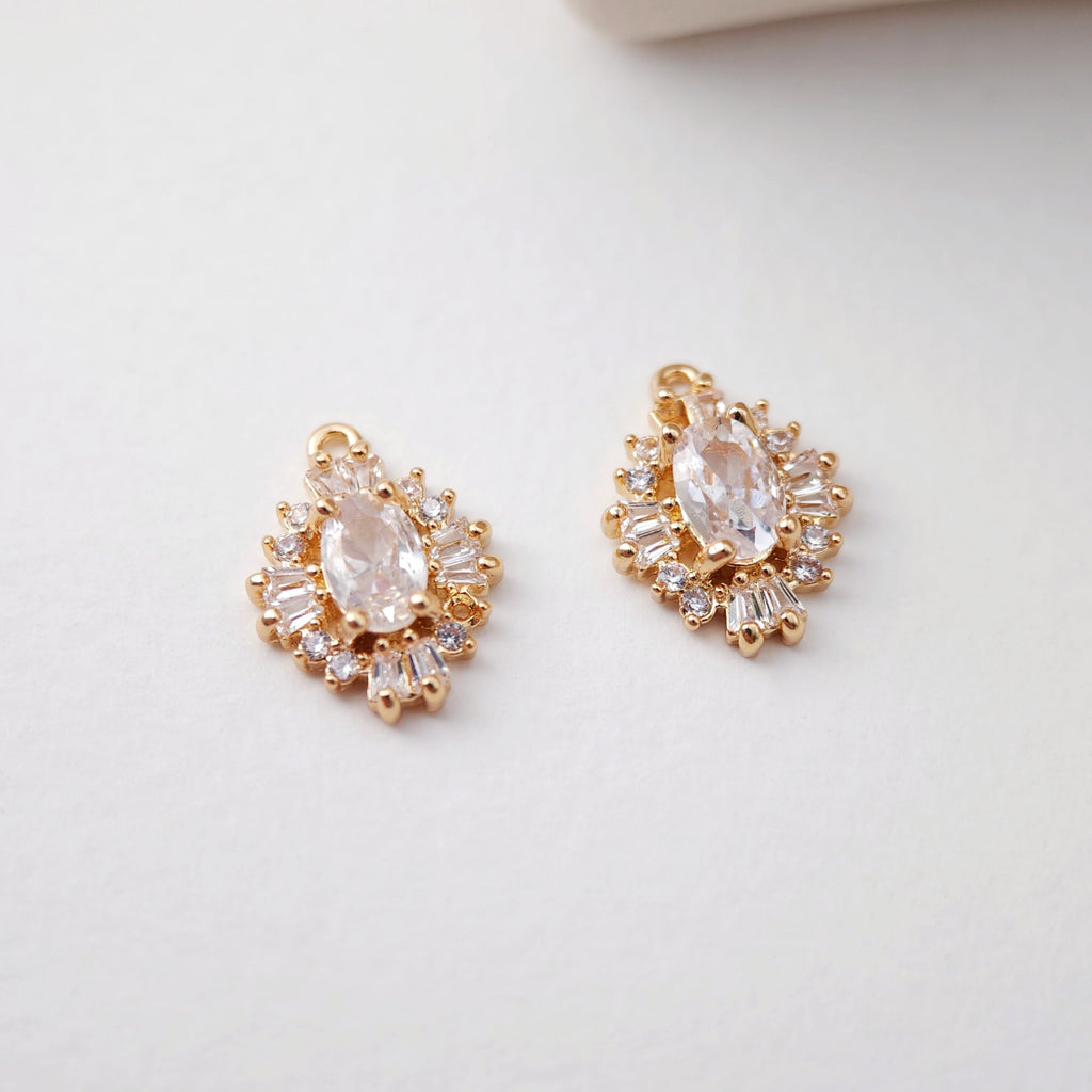 CZ Pave Rhombic Boho Charm, Cubic Pendant, Earring Connectors, Real Gold Plated Brass Earring Charms, Jewelry Findings D0069