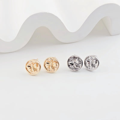Round Gold Bee Earring Post With Loop, S925 Silver Pin Nickel Free Earrings, Bee Ear Stud Loop, Hypoallergenic Earring Findings ZX277