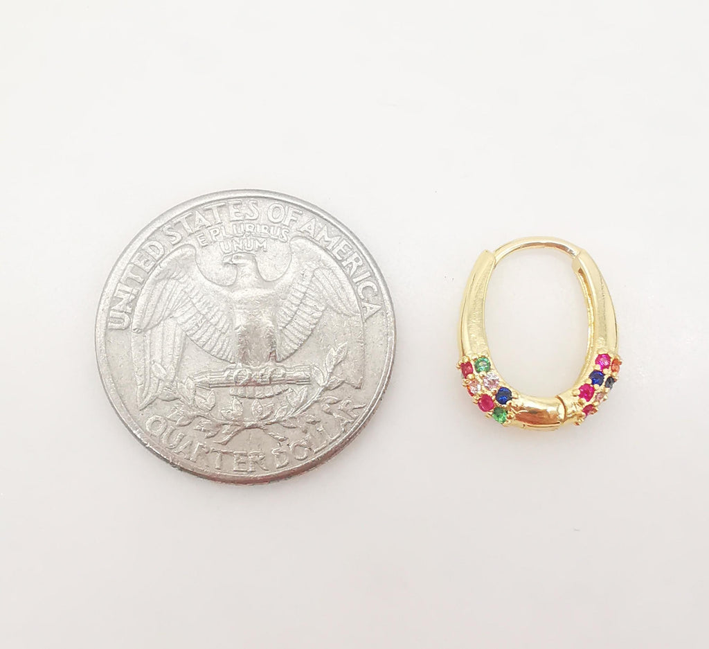 أقراط أذن مكعبة بيضاوية الشكل مرصعة بالكريستال مع حلقة، 16 مم، مطلية بالذهب عيار 18 قيراطًا، أقراط هاجي هوبس S1063