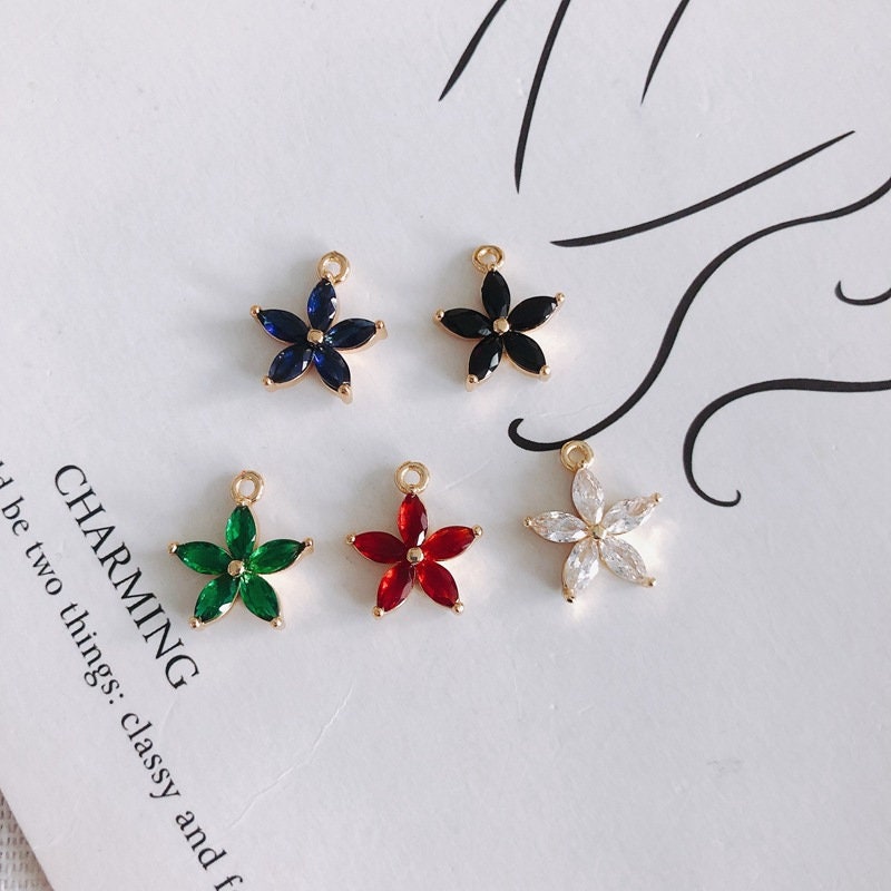 4 colgantes de flor con circonita cúbica, chapados en oro auténtico, accesorios de joyería MY077-F018