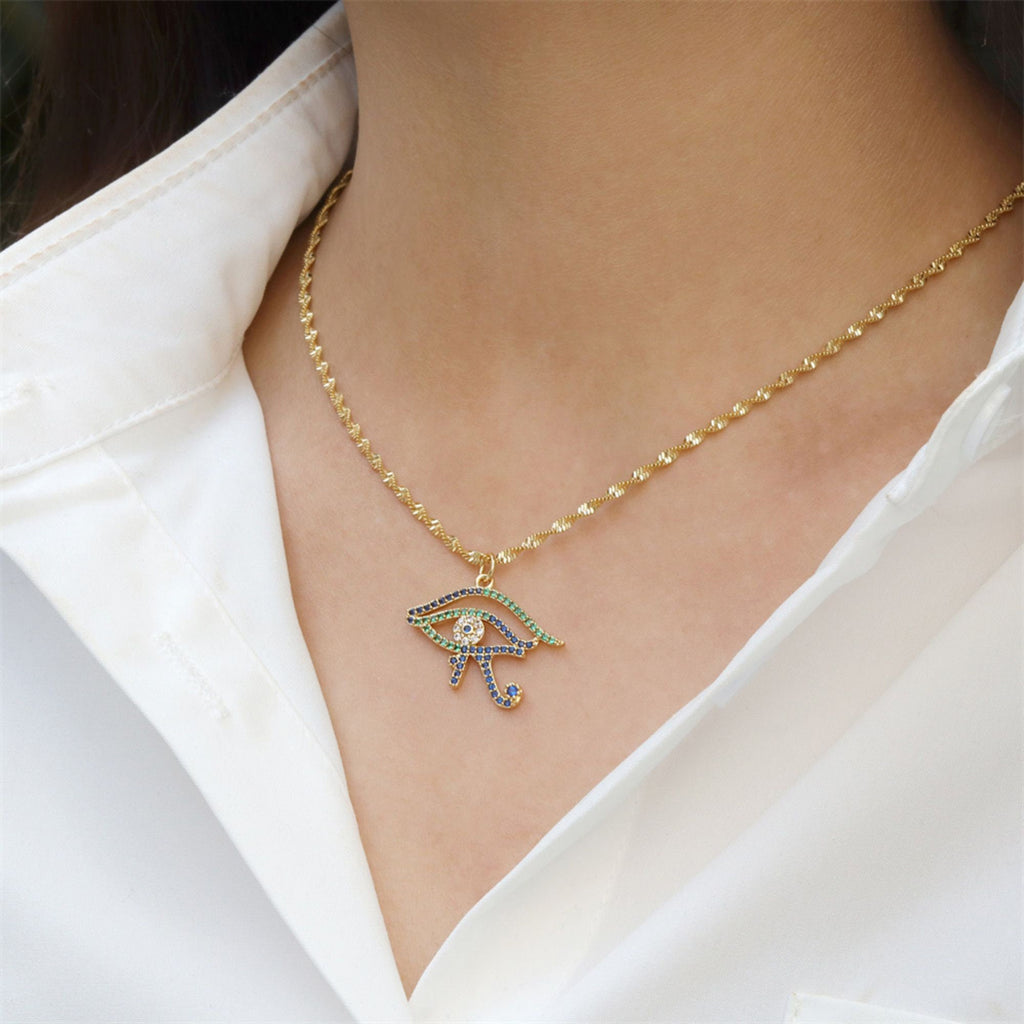 Cubic Evil Eye Charm, 18K Gold Plated Micro CZ Pave Eye Collection Pendant Necklace Making Charm, Jewelry Findings S20224