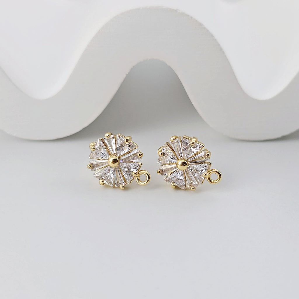 أقراط على شكل زهرة من الزركونيا المكعبة، مطلية بالذهب مع حلقة، مضادة للحساسية، أدوات يدوية الصنع، لوازم صنع الأقراط بنفسك D0262