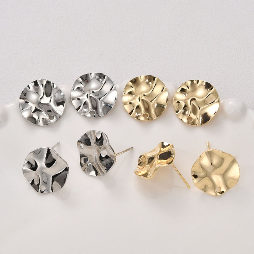Round Pleats Earring Post, S925 Silver Pin, 14K Gold/Silver Plated, Nickel Free Earrings, Irregular Shape Ear Stud with Loop LL238
