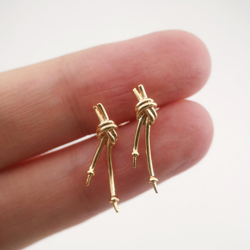 4pcs Gold Knot Earring Post With Loop, S925 Silver Ear Pin, Nickel Free Earrings, 18K Ear Stud Loop, Tie The Knot Earring Findings ZX027