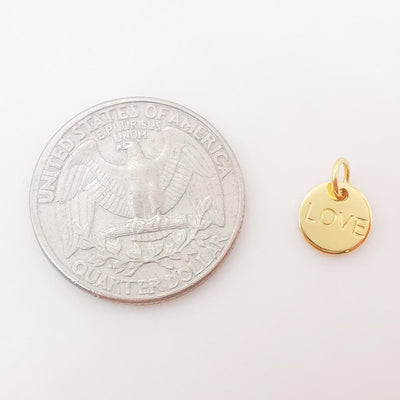 10PCS Gold Love Charms, 18K shiny Gold Plated Love Pendant, Tiny Round Pendant,  Necklace Making Charms, Jewelry Findings S331