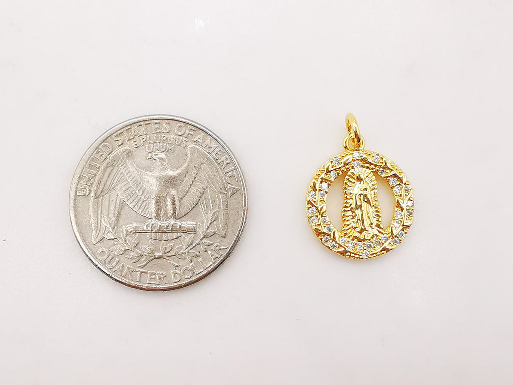 Cubic Saint Maria Charm, Religious Pendant, 18K Gold Plated Micro CZ Pave Our Lady Pendant, Vintage Necklace Making Charm S853