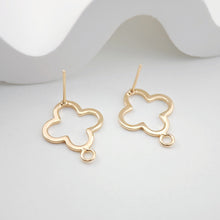 Load image into Gallery viewer, 4pcs Four Leaf Clover Stud Earrings, 18K Gold Earring Post With Loop, Nickel Free, Hypoallergenic Earring Findings ZX214