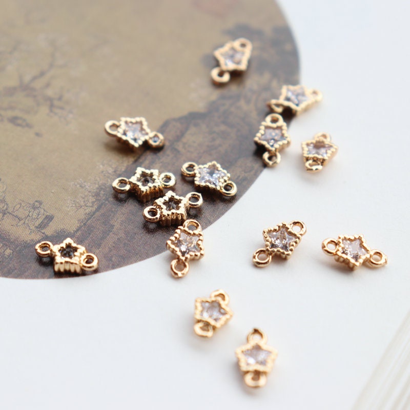 20pcs CZ Pave Mini Star Charm, Crystal Pendant, 5mm, Earring Connectors, Real Gold Plated Brass Earring Charms, Jewelry Findings JY035-F205