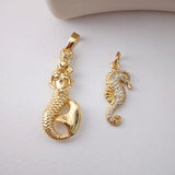 Seahorse Charms, Mermaid Pendant, 18K Gold Plated Cubic Micro CZ Pave Charms, Seahorse Pendant for Necklace Jewelry Findings S1218