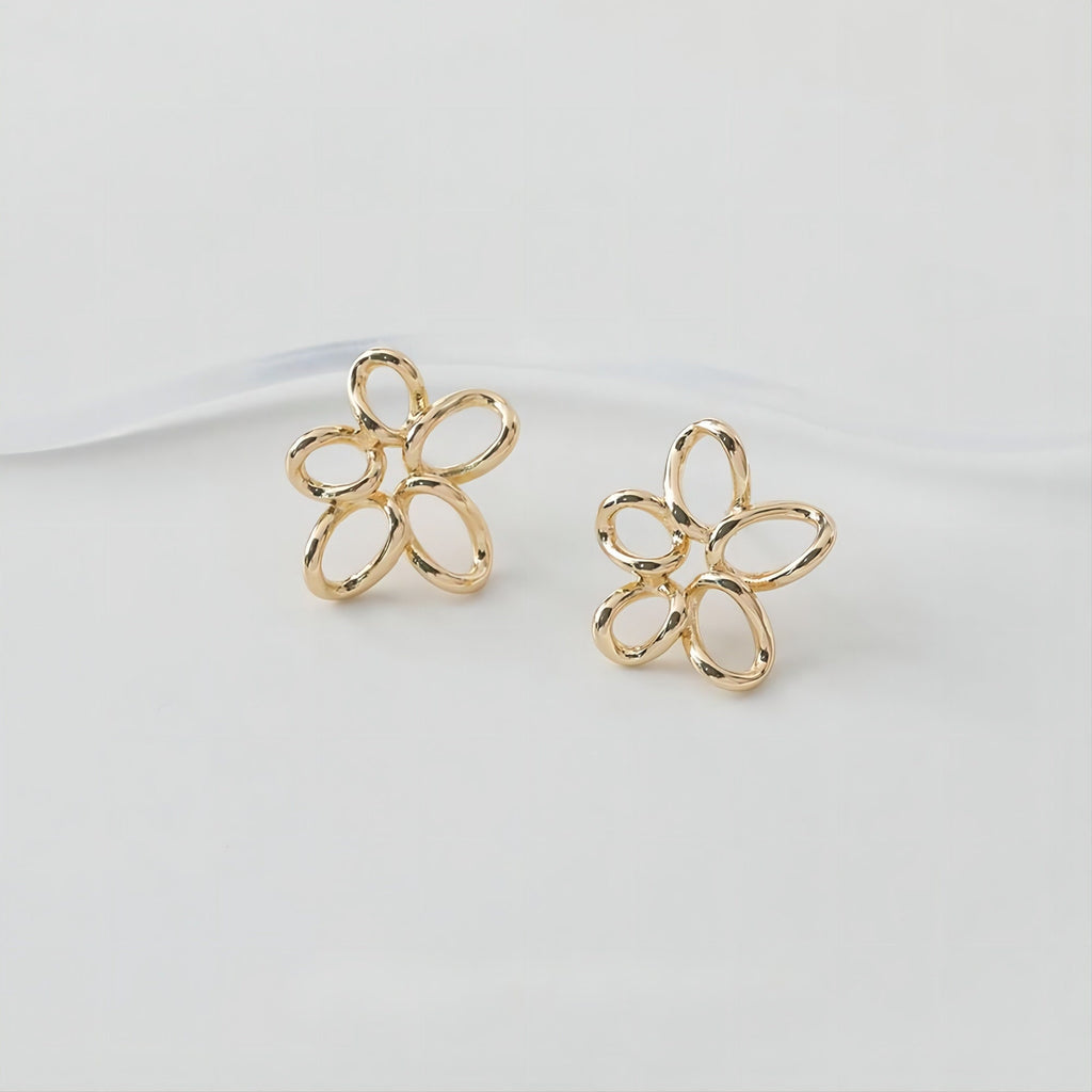 Openwork Flower Earring Post, Pendant, 14K Gold/Silver, S925 Silver Pin Nickel Free Earrings, Flora Ear Stud with Loop GE011
