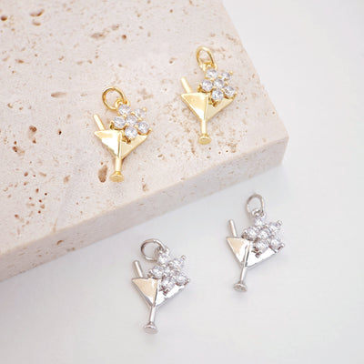 Martini Drink Charms, 18K Gold Plated Cubic Pave Charms, Cocktail Pendant, Necklace charms, 14x9mm, Jewelry Findings S810