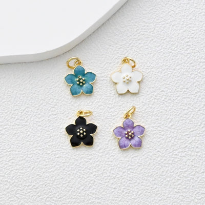 Dijes de flores pequeñas de esmalte, colgante chapado en oro de 18 quilates, dijes para collares y pendientes, accesorios para bisutería S1357
