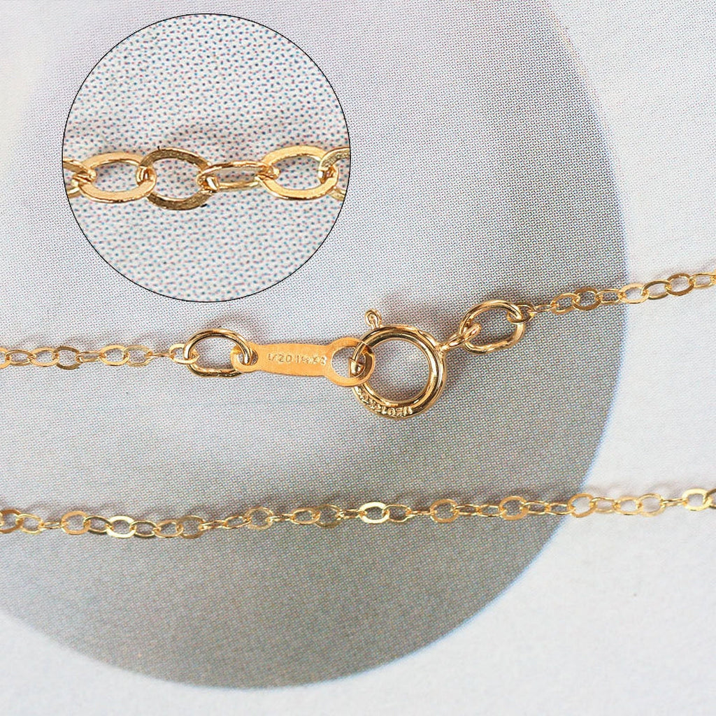 16/18 inch-14K Gold Filled Finished Chain- 1.25mm Flat Cable Chain with Spring Clasp, Ready for Wear, Finished Oval Chains, B003