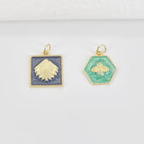 Multicolor Enamel Square Shell Charm, Shell, Bee, 18K Gold Plated, Necklace Bracelet Making Pendant S20756