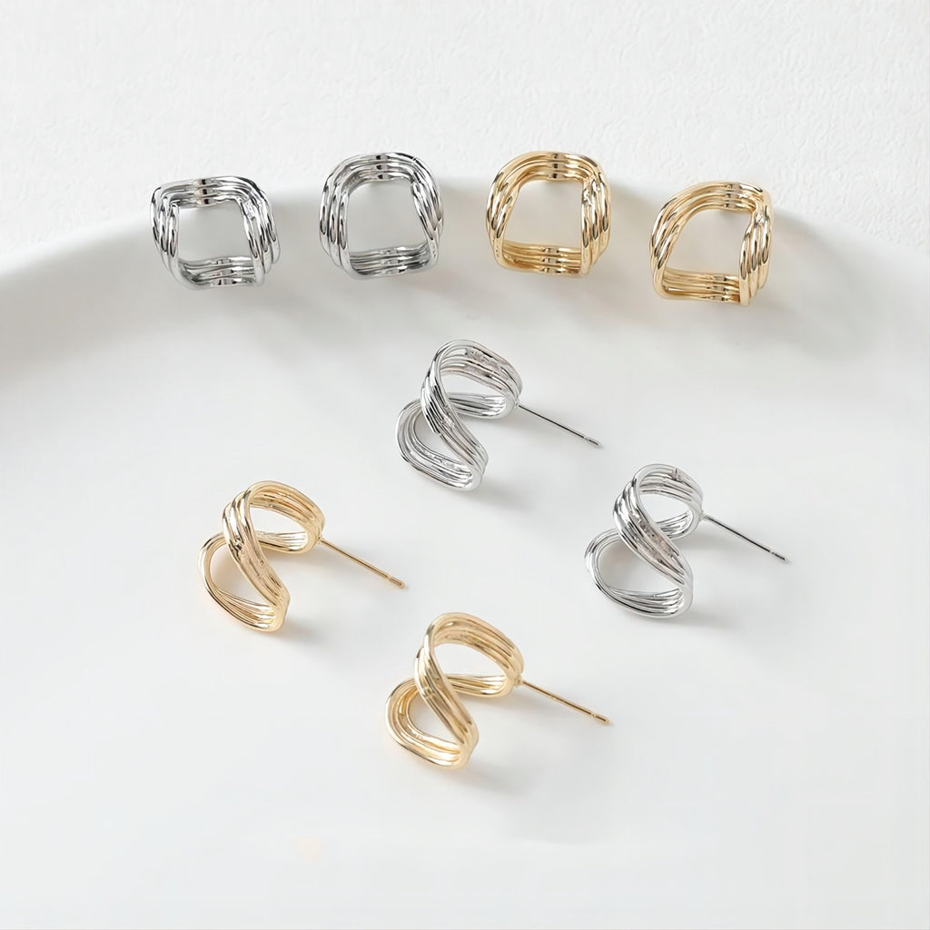 قرط أذن من الفضة الإسترليني عيار 925، دبوس أذن غير منتظم، خالٍ من النيكل، مشبك أذن ذهبي/فضي، مضاد للحساسية، GE066