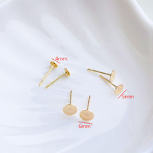 Load image into Gallery viewer, 10pcs 18K Gold Flat Earring Post , 4mm/6mm/8mm,  Flat Back Round Earring Post, Hypoallergenic Stud Earring Findings TH031-ZX7030