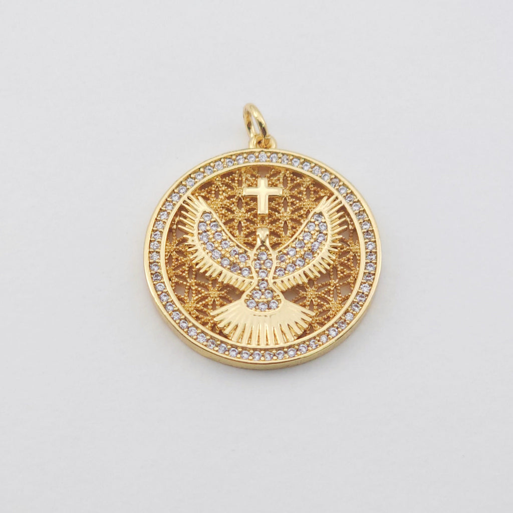 The Eagle Charms, 18K Gold Plated Cubic Micro Pave Eagle Pendant, 17.5*18mm, Necklace Making Charms, Jewelry Findings S1153