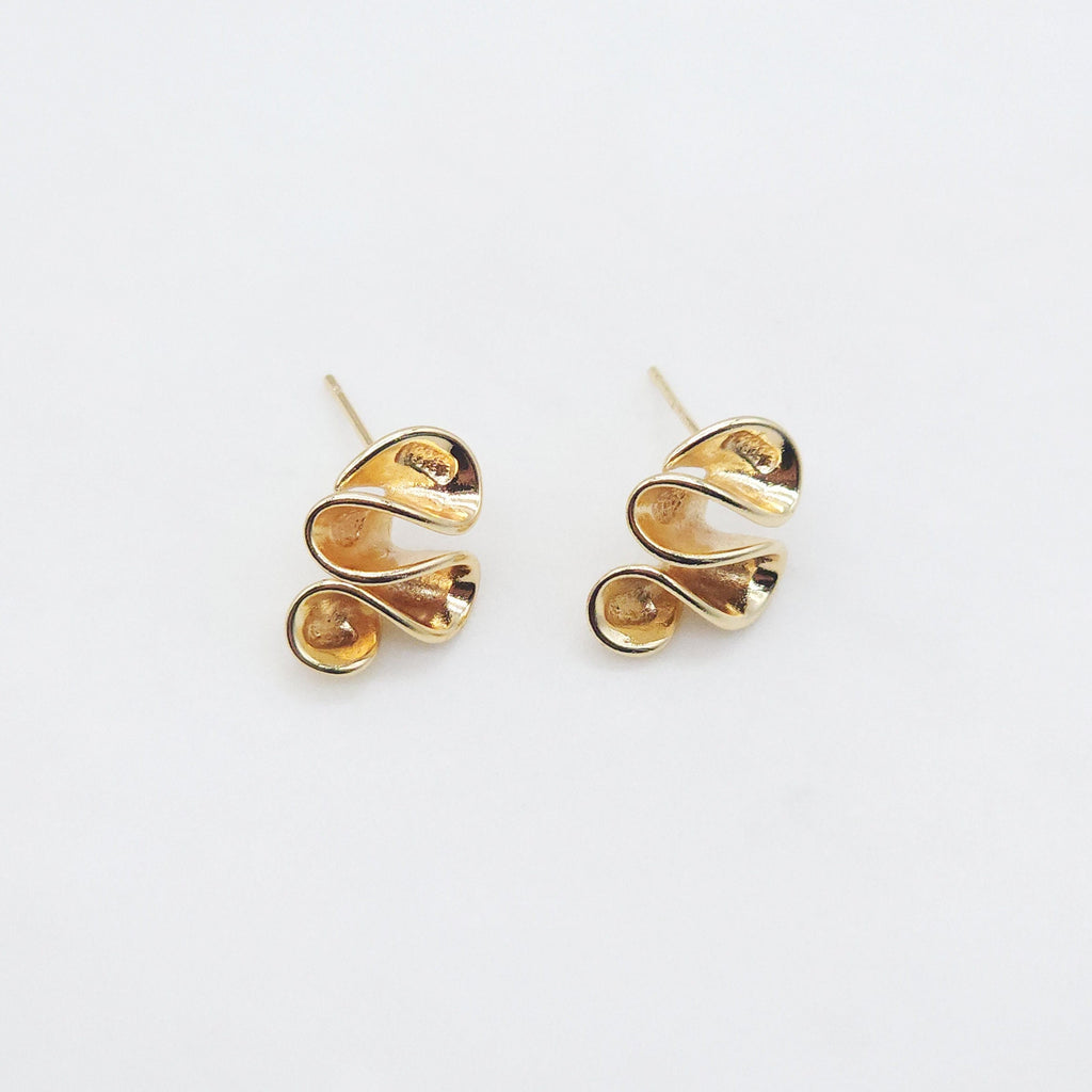 Wave Earring Stud, 14K Gold, S925 Silver Pin Nickel Free Earrings, Wave Ear Stud ZX123