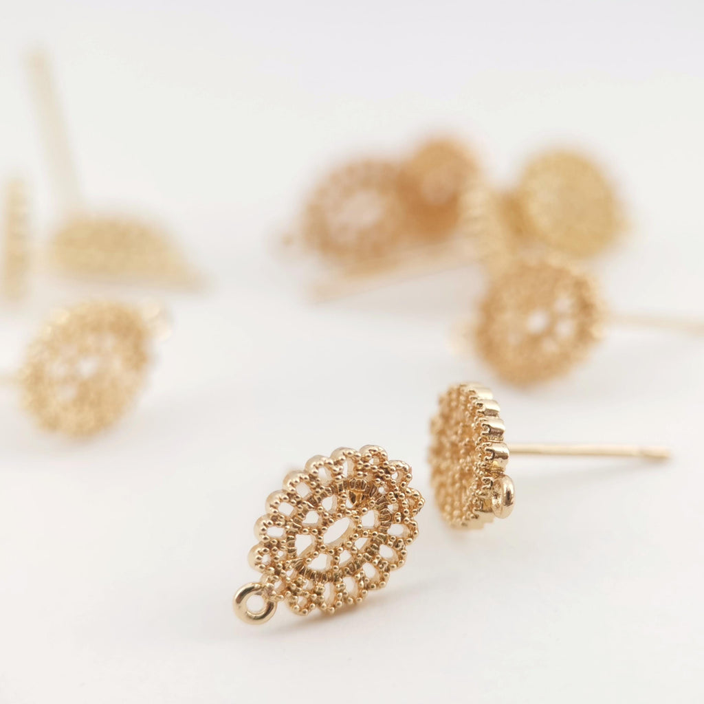 Vintage Openwork Earring Post With Loop,  Ear Pin Nickel Free Earrings, Oval Ear Stud, Hypoallergenic Earring Findings ZX034