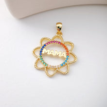 Load image into Gallery viewer, Gold Sun Mama Pendant, Sun Mom Pave Charm, 18K Gold Plated Brass, Necklace Making Charm, Jewelry Findings S1130