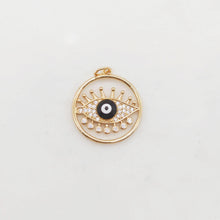 Load image into Gallery viewer, Cubic Evil Eye Charm, 18K Gold Plated Micro CZ Pave Round Pendant, 20mm, Necklace Making Charm, Jewelry Findings S20377