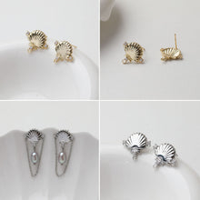 Load image into Gallery viewer, Shell Pave Cubic Earring Post, Shell Post, Gold/Silver, S925 Silver Pin Nickel Free Earrings, Hypoallergenic Earring Findings GT054