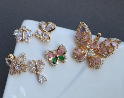 CZ Pave Butterfly Charm, Cubic Zircon Crystal Butterfly Pendant, Bracelet Necklace Pendant, 14K Gold Plated, Jewelry Findings HL005-F227