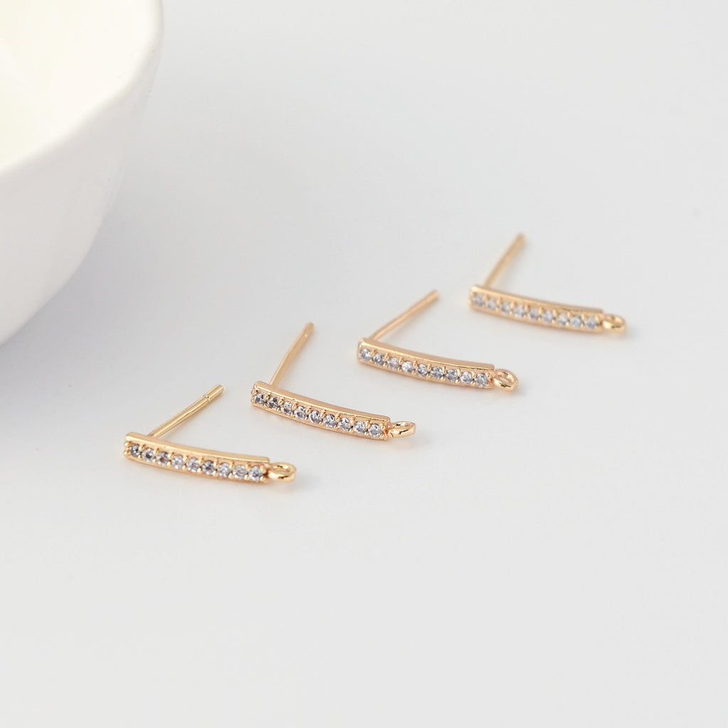 5 Pairs- Rectangle Ear Post with Loops, Nickel Free, Micro CZ Pave, 18K Gold Plated Stud Earring Finding BB004