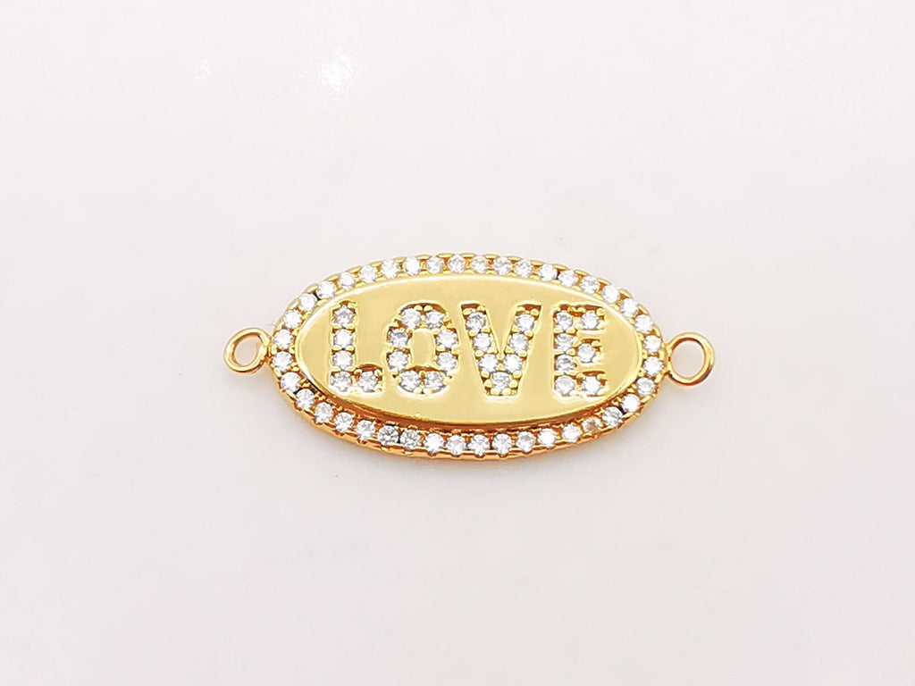 AMOUR/LOVE Chain Connector, 18K Gold Connector, Necklace Bracelet Love Charm,  Micro CZ Pave Connector, Jewelry making Supplies, S921