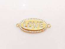 Load image into Gallery viewer, AMOUR/LOVE Chain Connector, 18K Gold Connector, Necklace Bracelet Love Charm,  Micro CZ Pave Connector, Jewelry making Supplies, S921