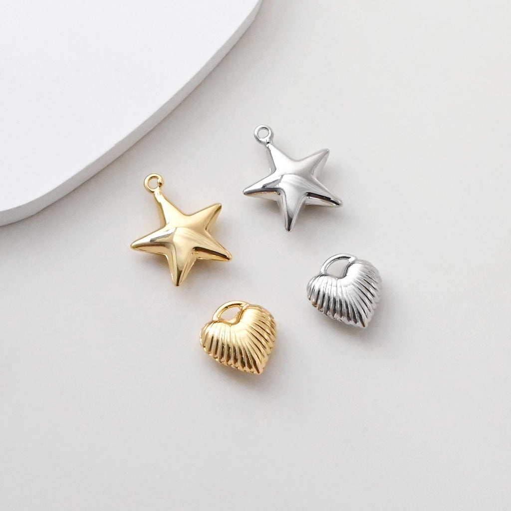 3D Star Charms, Heart Charms, Pentagram Pendant, 18K Gold/Silver Plated, Necklace And Earring Making Charms, Jewelry Findings S1385