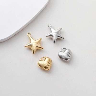 Dijes de estrella 3D, dijes de corazón, colgante de pentagrama, chapado en oro/plata de 18 quilates, para hacer collares y pendientes, accesorios de joyería S1385