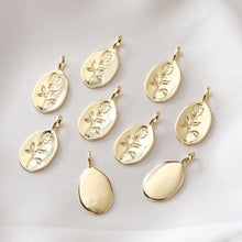 Load image into Gallery viewer, Rose Charm On Oval Shape, 18K Gold/Silver Plated, Flower Pendant, Necklace Earring Making Charms, 25mm, Jewelry Findings JH007