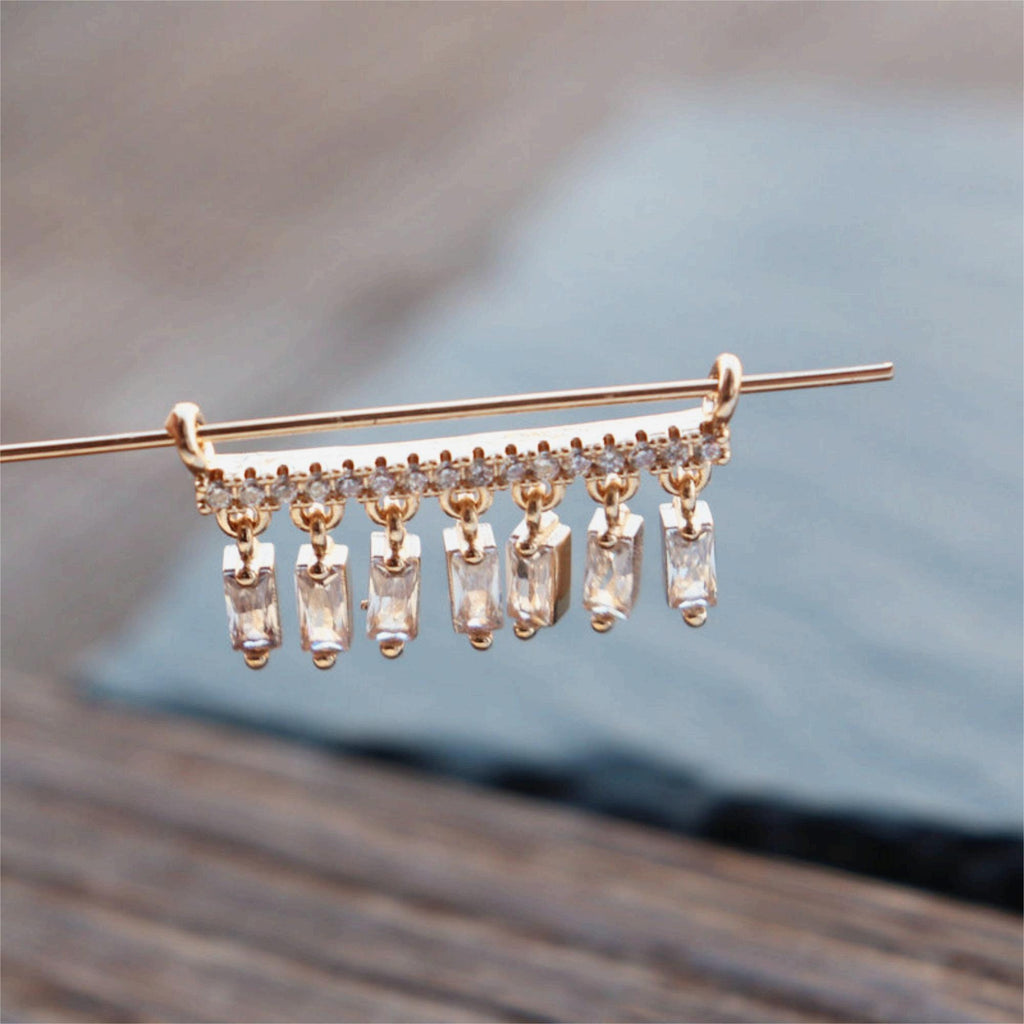 CZ Pave T-shaped Charm, Cubic Zircon Crystal Pendant, Bracelet Necklace Pendant, 14K Real Gold Plated, Jewelry Findings STG036-F187