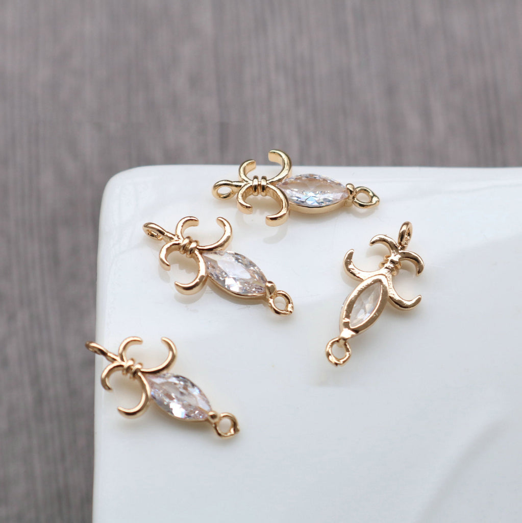 10pcs Flower Connector Charm, Cubic Zircon Crystal Flower Pendant, Real Gold Plated Brass Earring Charms, Jewelry Findings HL065-F034