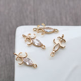 10pcs Flower Connector Charm, Cubic Zircon Crystal Flower Pendant, Real Gold Plated Brass Earring Charms, Jewelry Findings HL065-F034