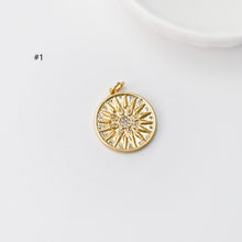 Cargar imagen en el visor de la galería, Dije de sol dorado, colgante redondo de sol con rayos, chapado en oro de 18 quilates, para hacer collares, accesorios de joyería
